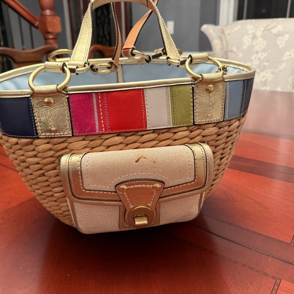 Coach Blue and Red Tote Bag Vibrant Design